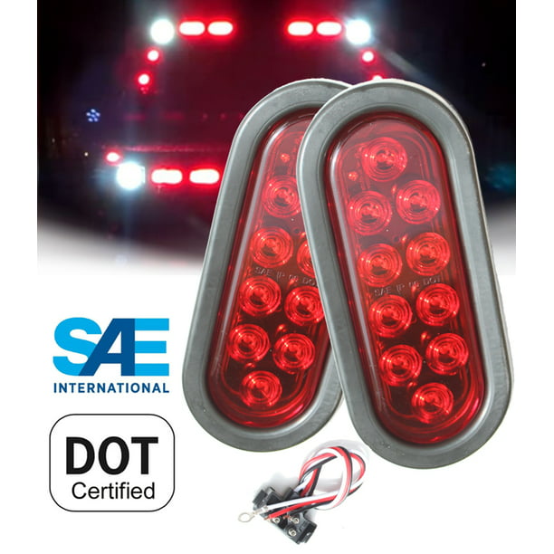Pair Red 10 LED 6" Oval Stop Turn Tail Rear Light Side Markers Car Truck Trailer